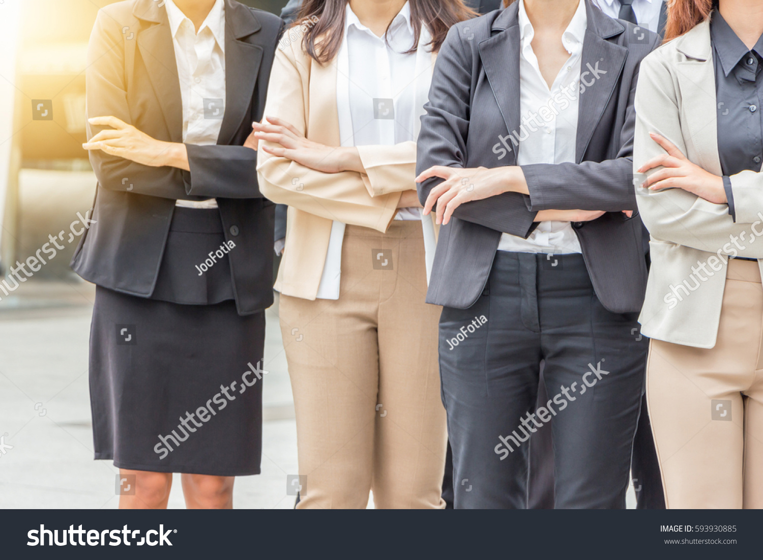 Success Teamwork Concept, Business people standing with arms crossed city background. #593930885