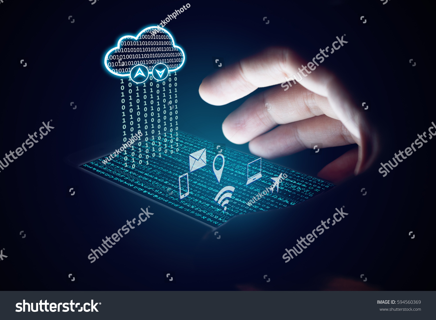 Cloud computing concept, Woman using smartphone and protection with virsual screen. #594560369