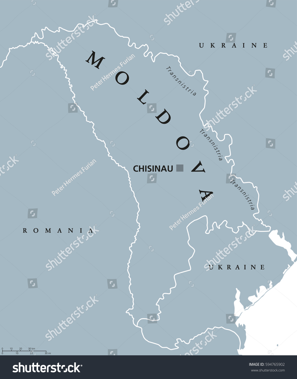 Moldova political map with capital Chisinau, - Royalty Free Stock 