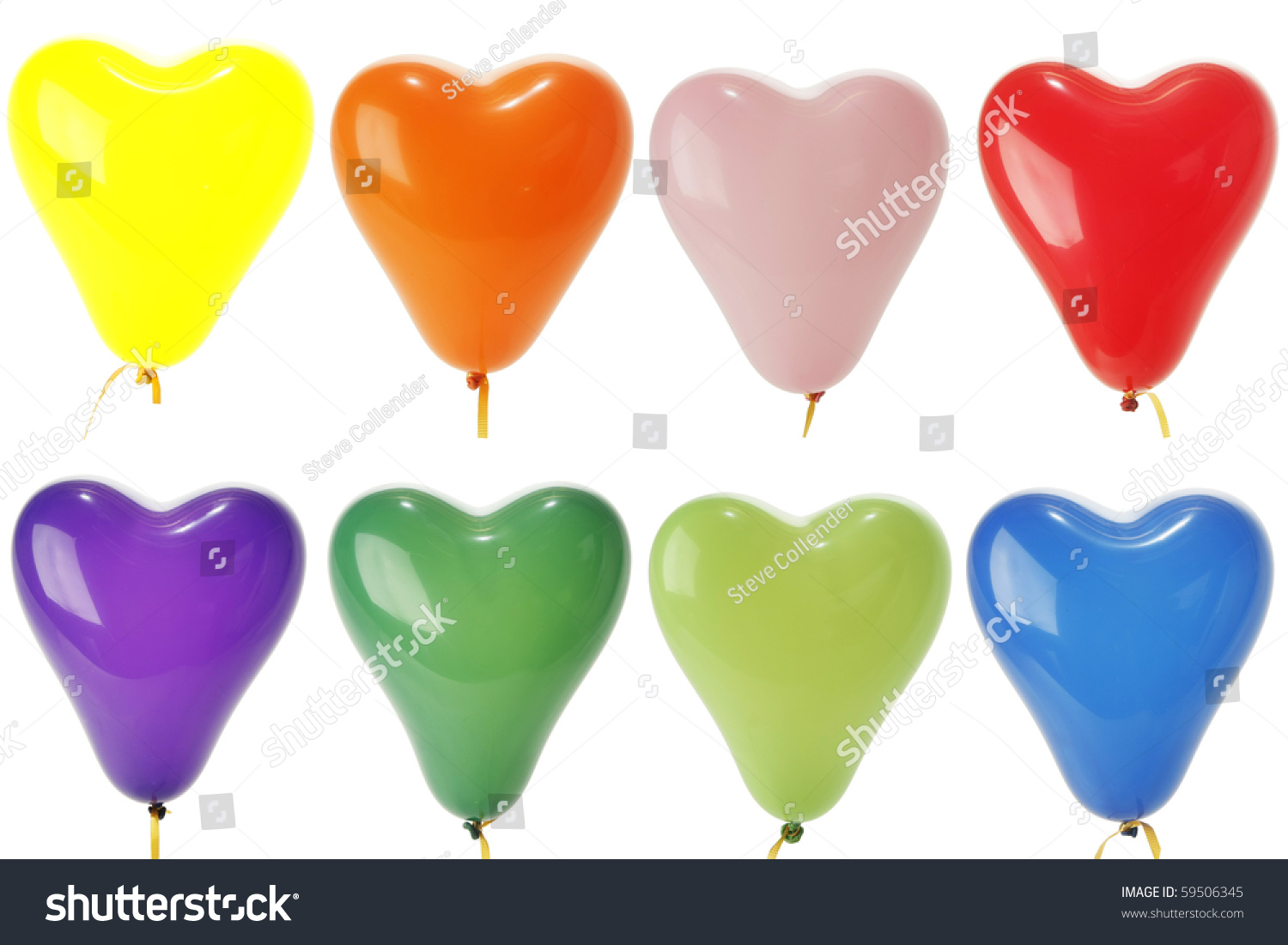 Colorful Heart Shape Balloons, Yellow, Red,Orange,blue,green,pink,purple,blue, Isolated on white. #59506345