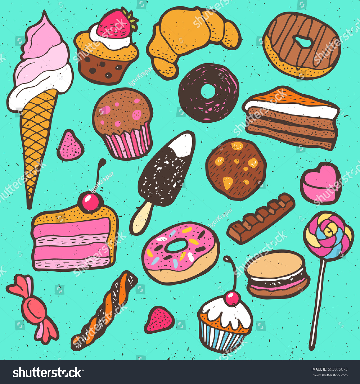 Hand drawing doodle sweet cakes, ice cream, - Royalty Free Stock Vector ...