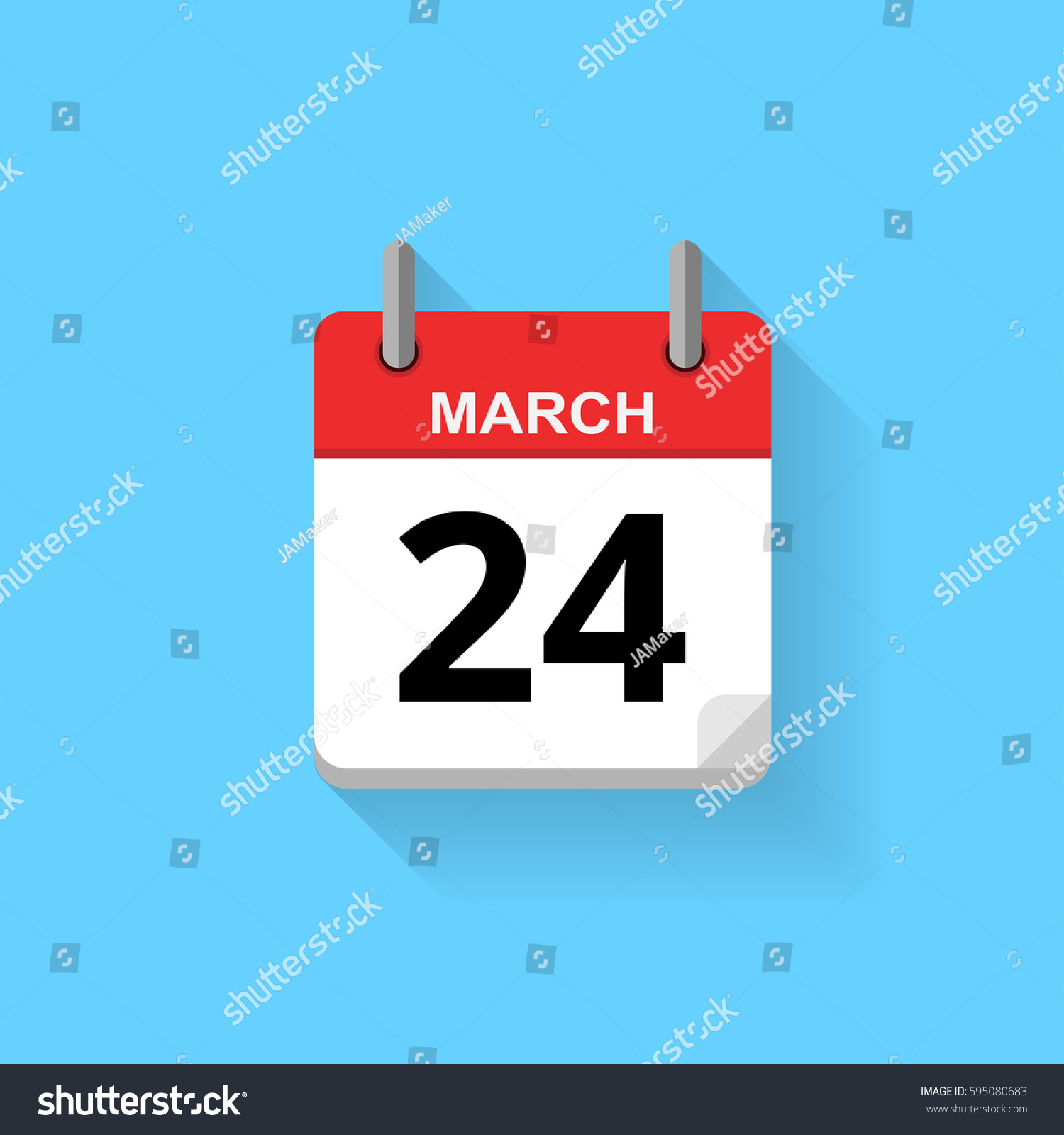 Spiral calendar page with date 24th of March. Royalty Free Stock Vector 595080683