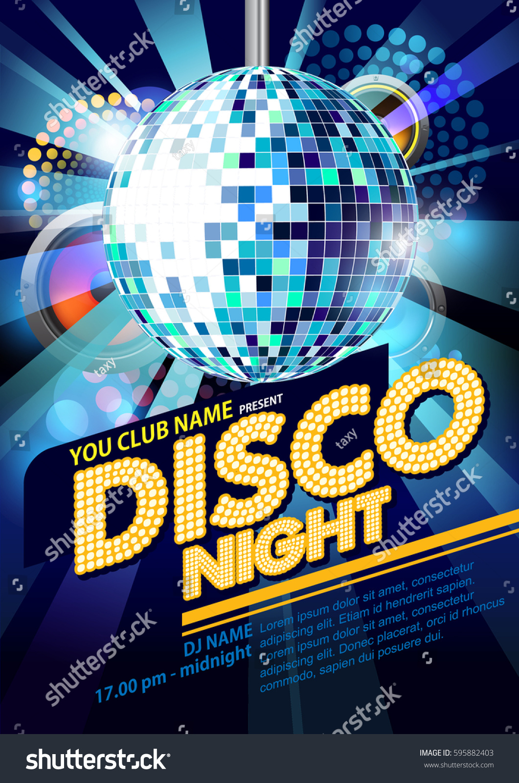 poster disco night party with disco ball vector illustrator #595882403