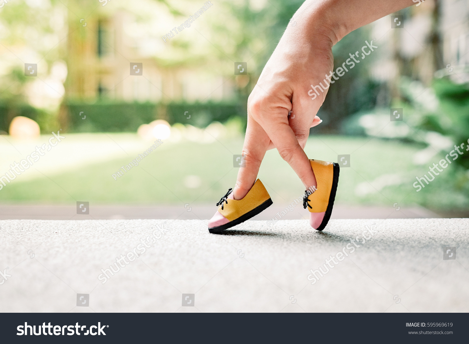 woman hand finger walking with shoe concept, Traveler adventure outdoor summer vacations concept, Healthy lifestyle concept. Stay at home quarantine for coronavirus. #595969619