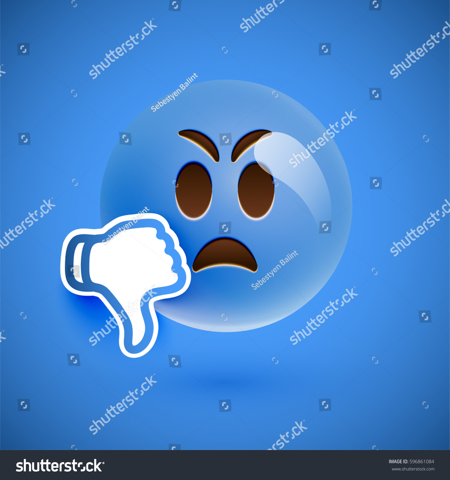 Emoticon With Thumbs Down, Vector Illustration - Royalty Free Stock 