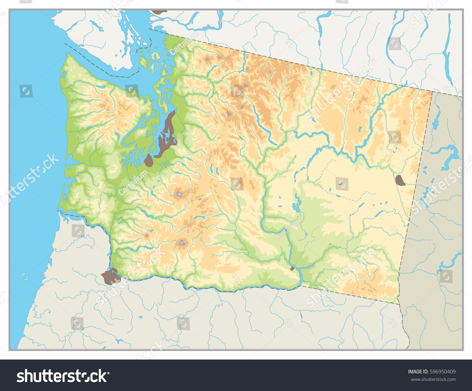 Physical Map of Washington state a main relief, - Royalty Free Stock ...