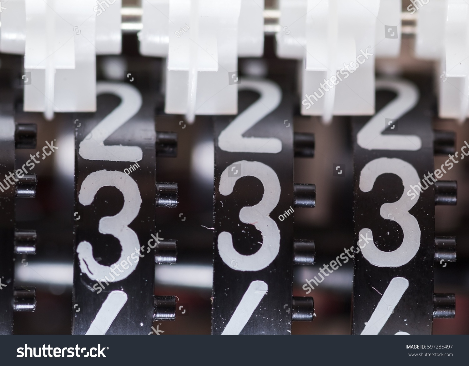 Counter numbers closeup, Three identical digits, three hundred thirty three. 333. #597285497
