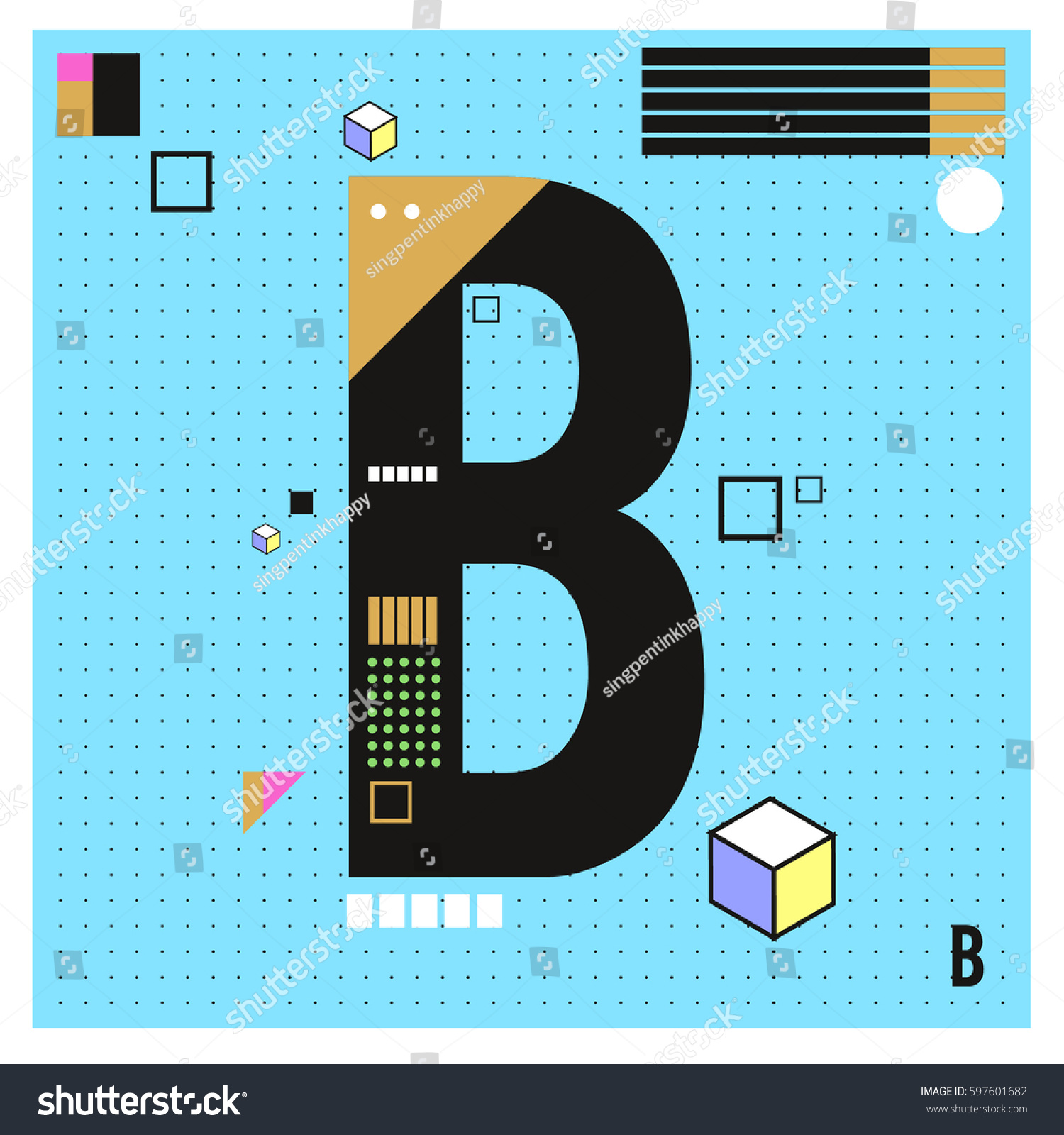 Vector Letter B Memphis Style Geometrical Color - Royalty Free Stock ...