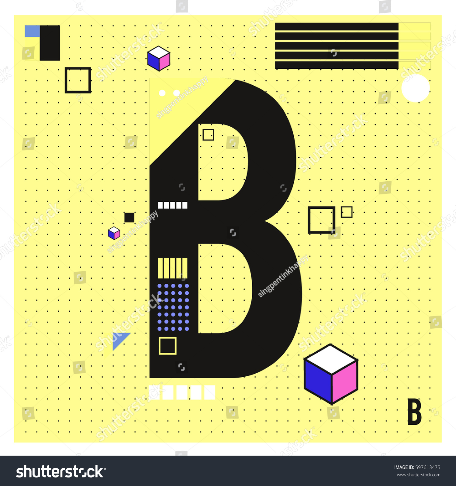 Vector Letter B Memphis Style Geometrical Color - Royalty Free Stock ...