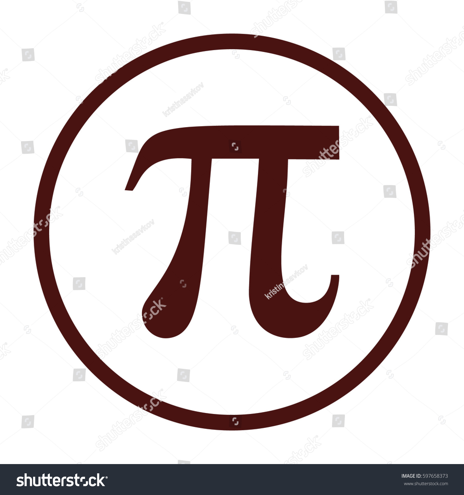 Pi vector icon. Large brown circle #597658373