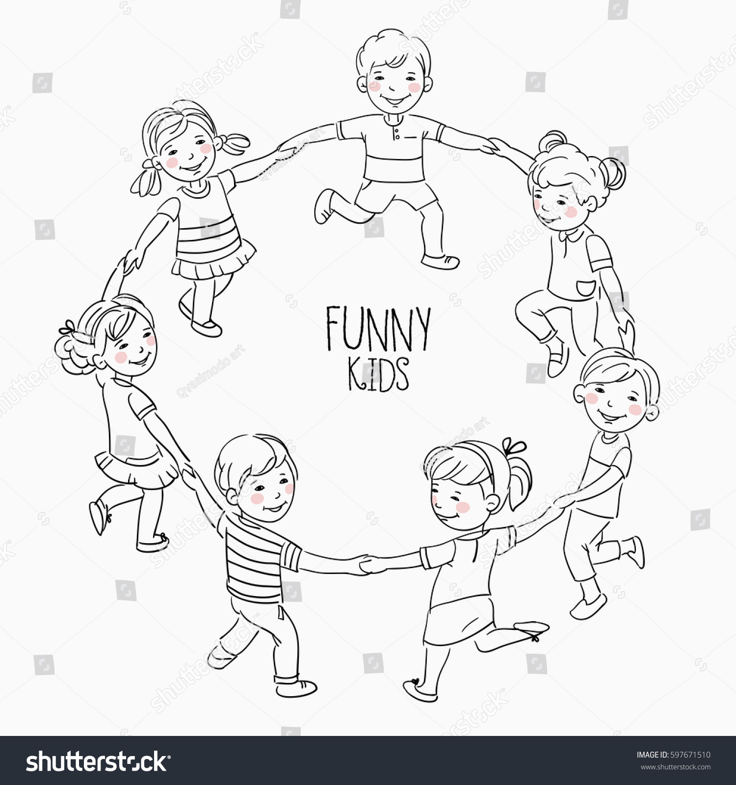 Happy Kids Holding Hands And Dancing In A Circle Royalty Free Stock Vector Avopix Com