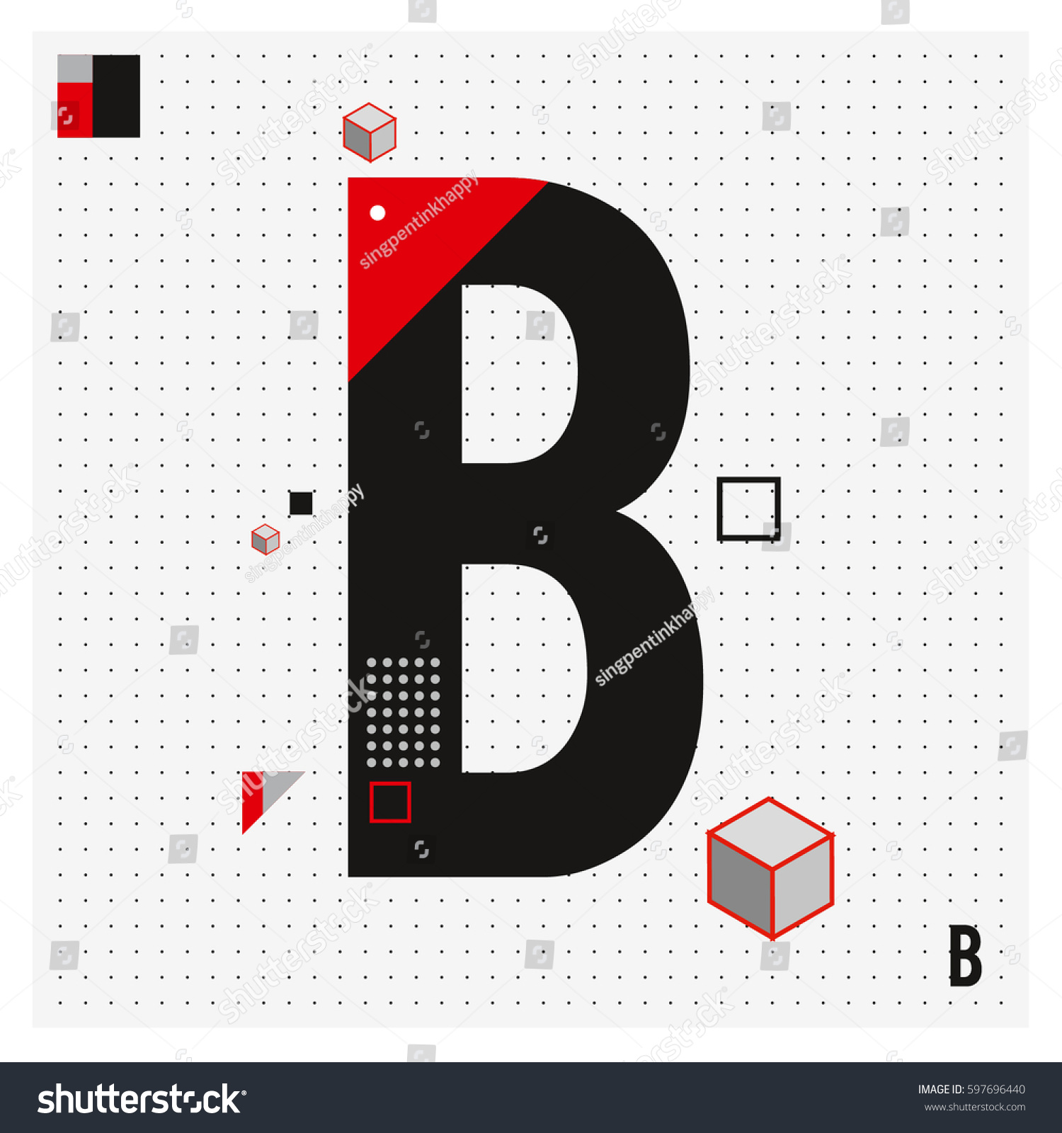 Vector Letter B Memphis Style Geometrical Color - Royalty Free Stock ...