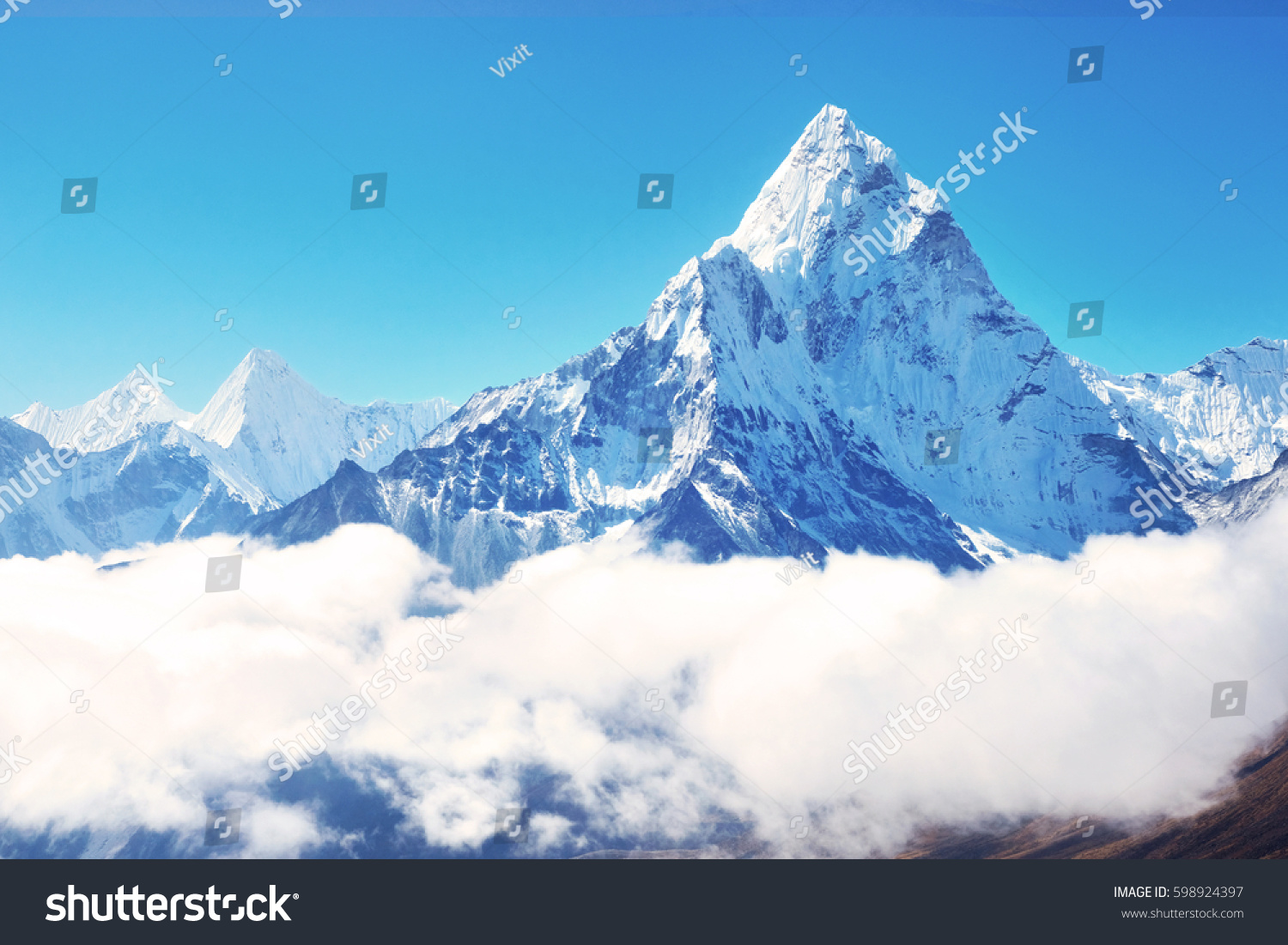 Mountain peak Everest. Highest mountain in the world. National Park, Nepal. #598924397