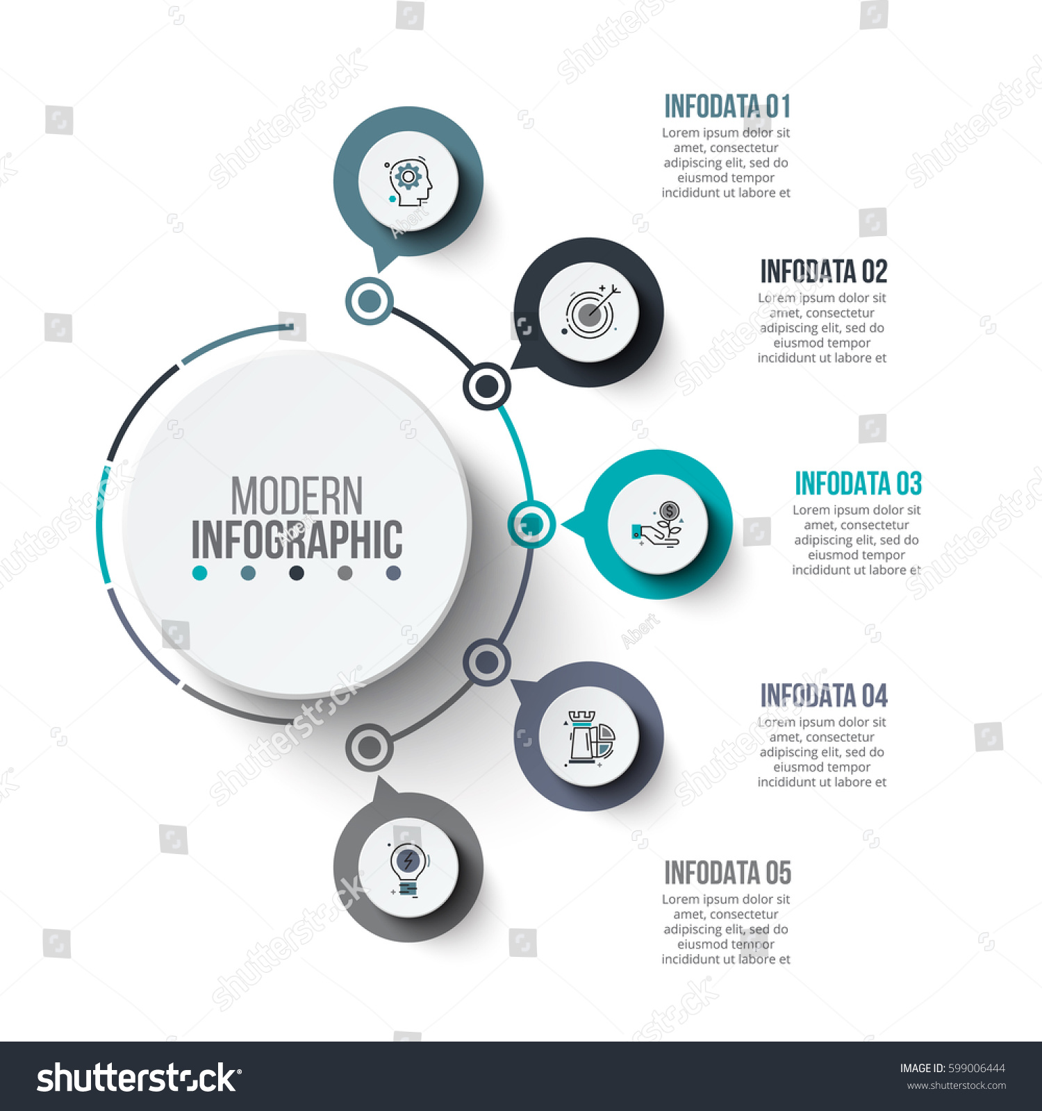 Business data visualization. Process chart. Abstract elements of graph, diagram with 5 steps, options, parts or processes. Vector business template for presentation. Creative concept for infographic. #599006444