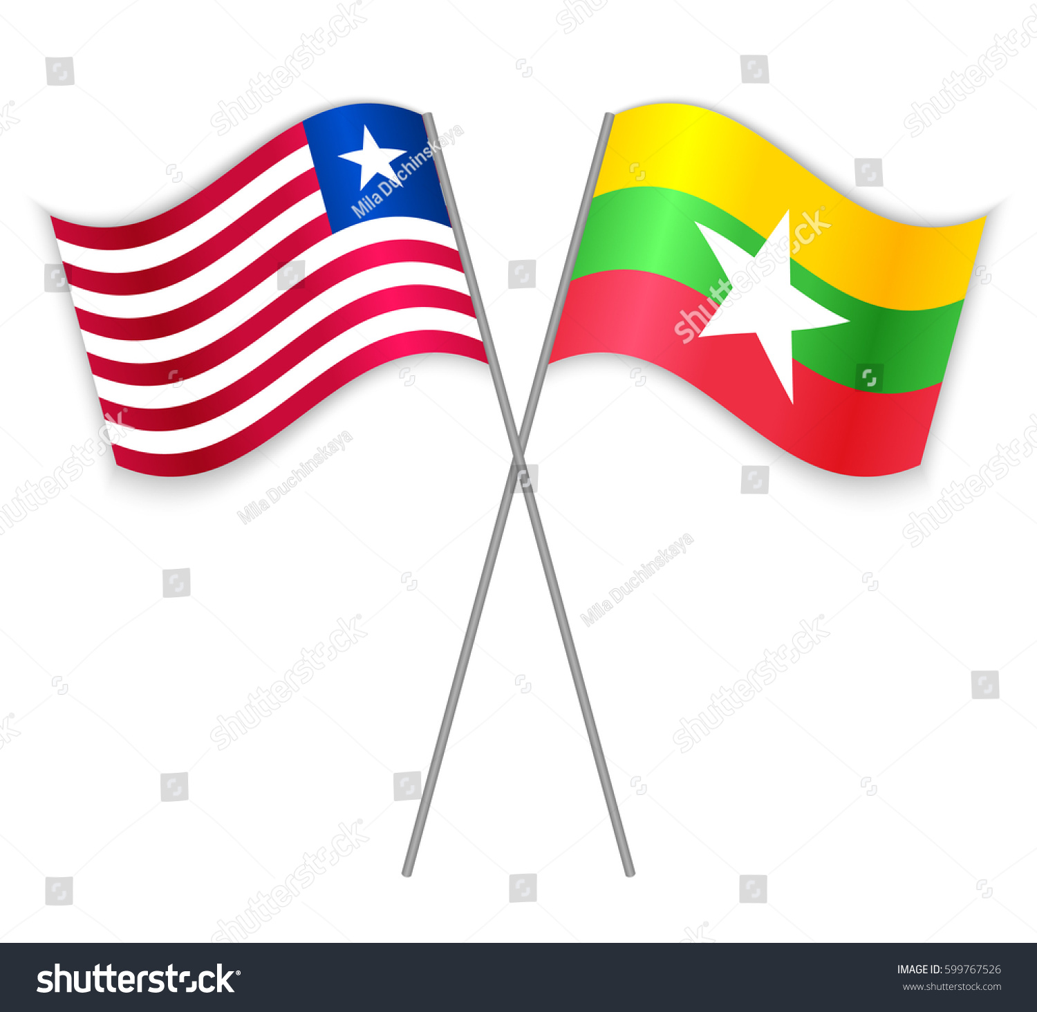 Liberian and Burmese crossed flags. Liberia - Royalty Free Stock Vector ...