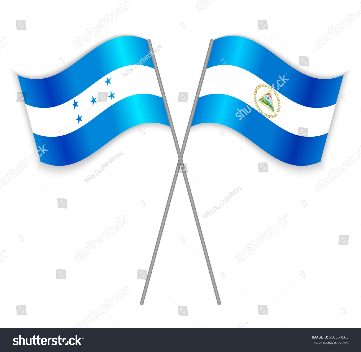 Honduran and Nicaraguan crossed flags. Honduras - Royalty Free Stock ...