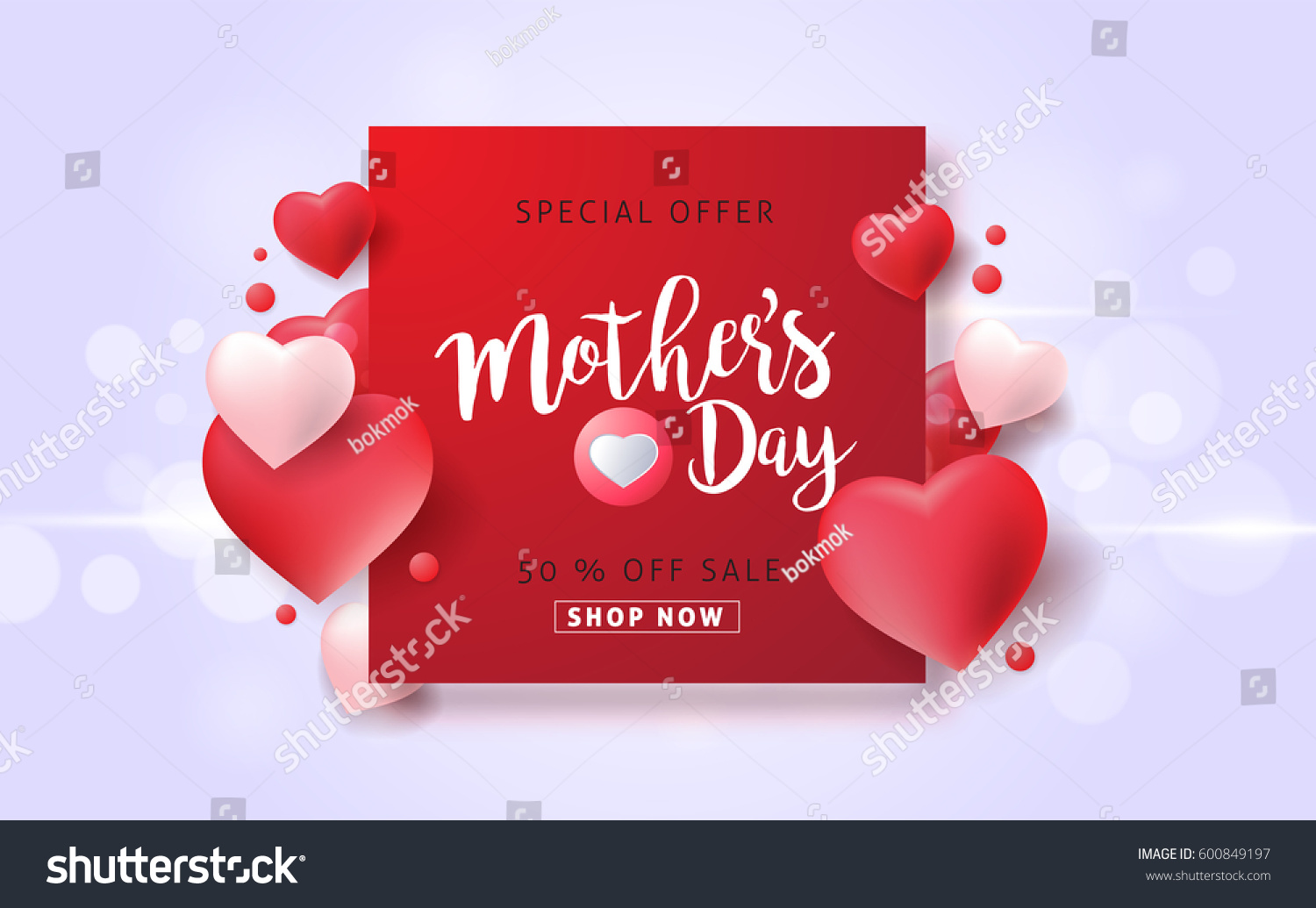 Mothers day sale background layout with Heart Shaped Balloons for banners,Wallpaper,flyers, invitation, posters, brochure, voucher discount.Vector illustration template. #600849197