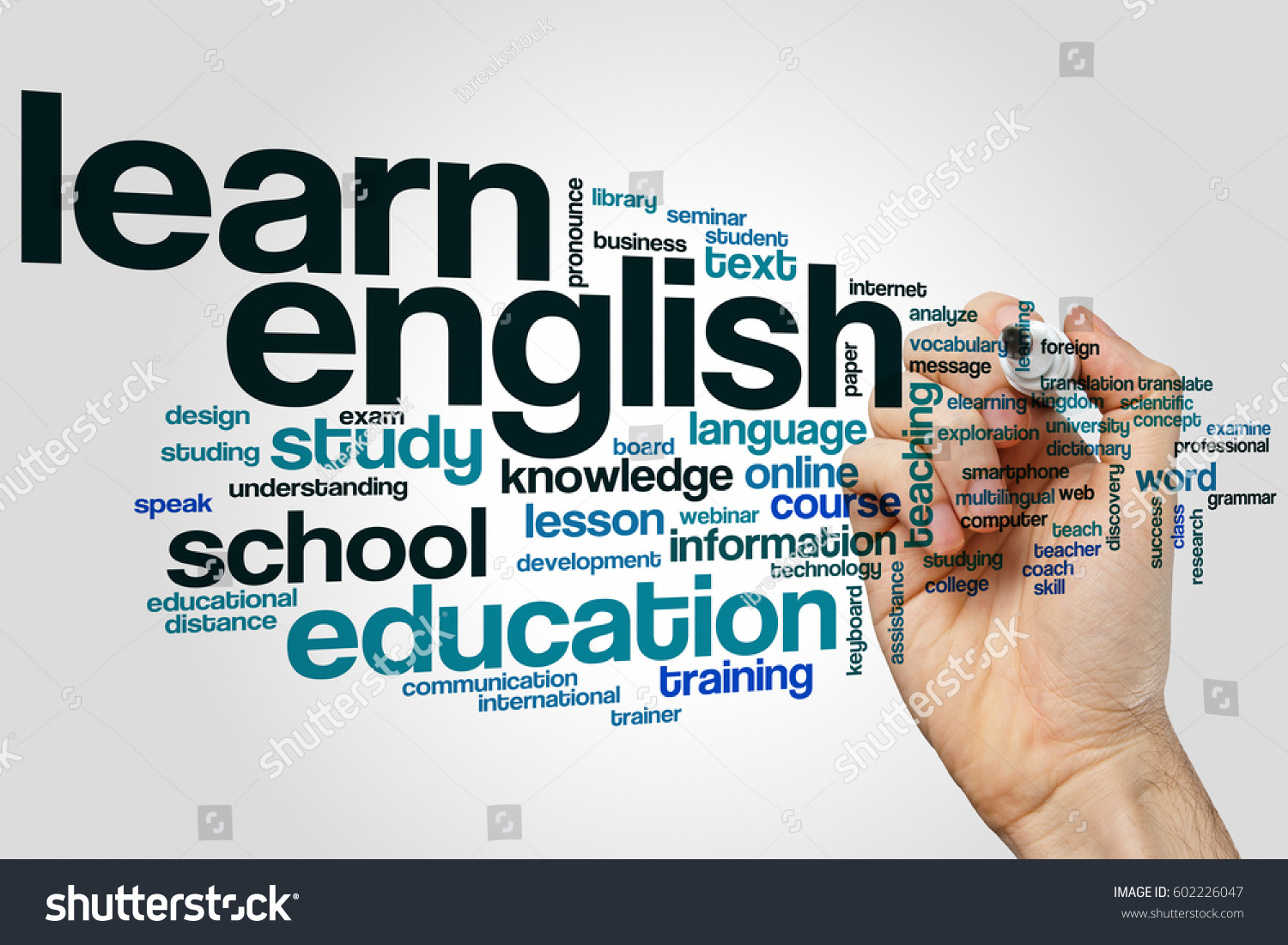 Learn english word cloud concept on grey background #602226047