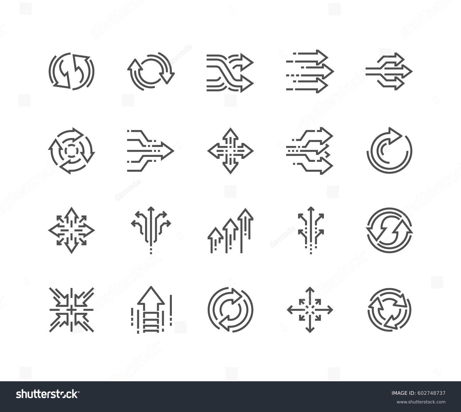 Simple Set of Abstract Transition Related Vector Line Icons. 
Contains such Icons as Update, Conversion, Path and more.
Editable Stroke.  #602748737