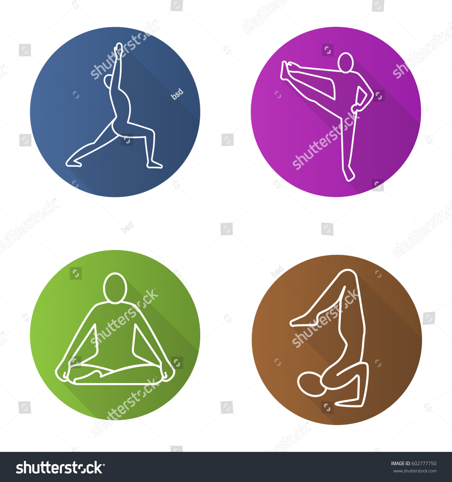 Yoga asanas flat linear long shadow icons set. - Royalty Free Stock ...