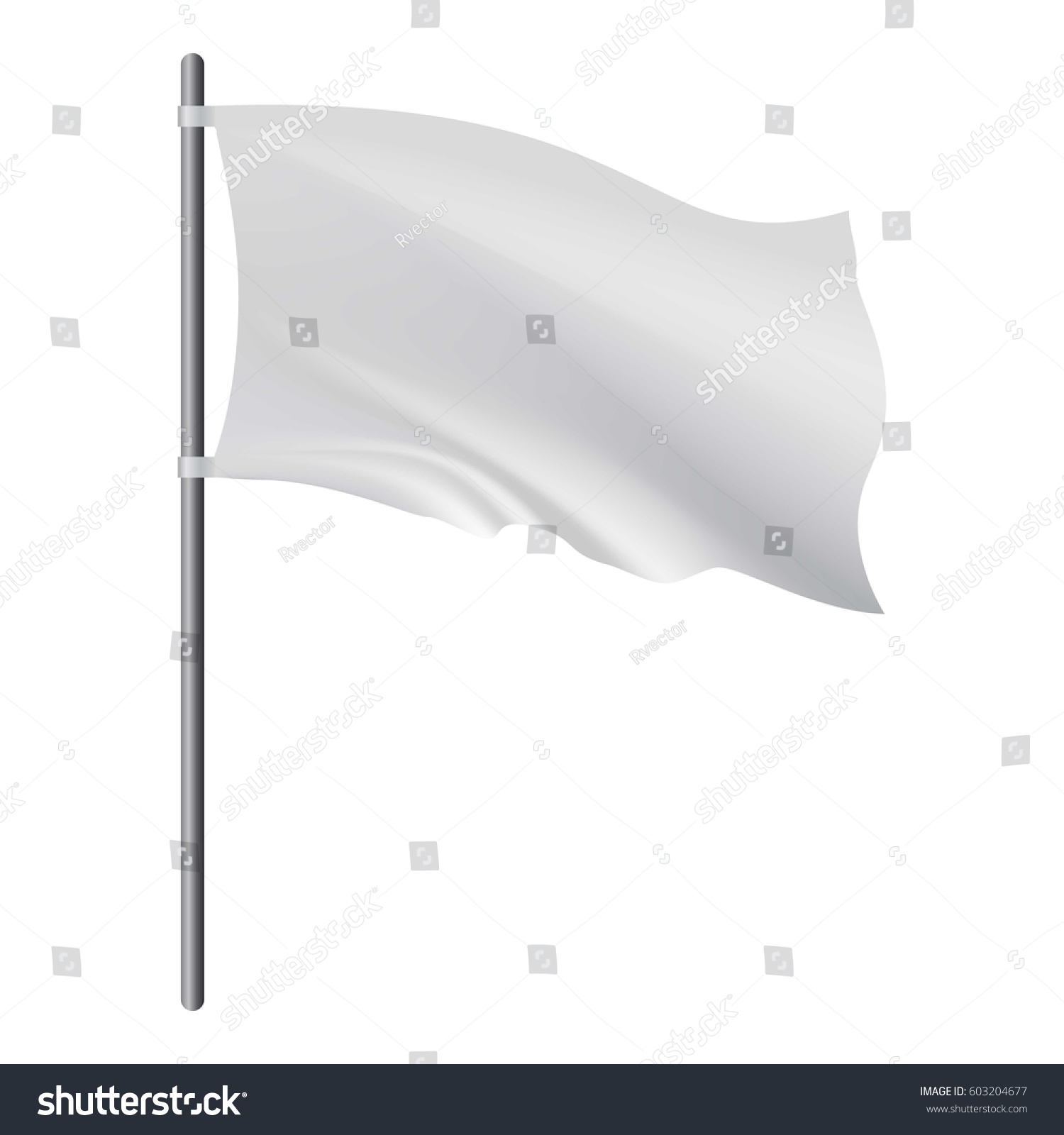 Empty white flag developing in the wind mockup. Realistic illustration of empty white flag developing in the wind vector mockup for web #603204677