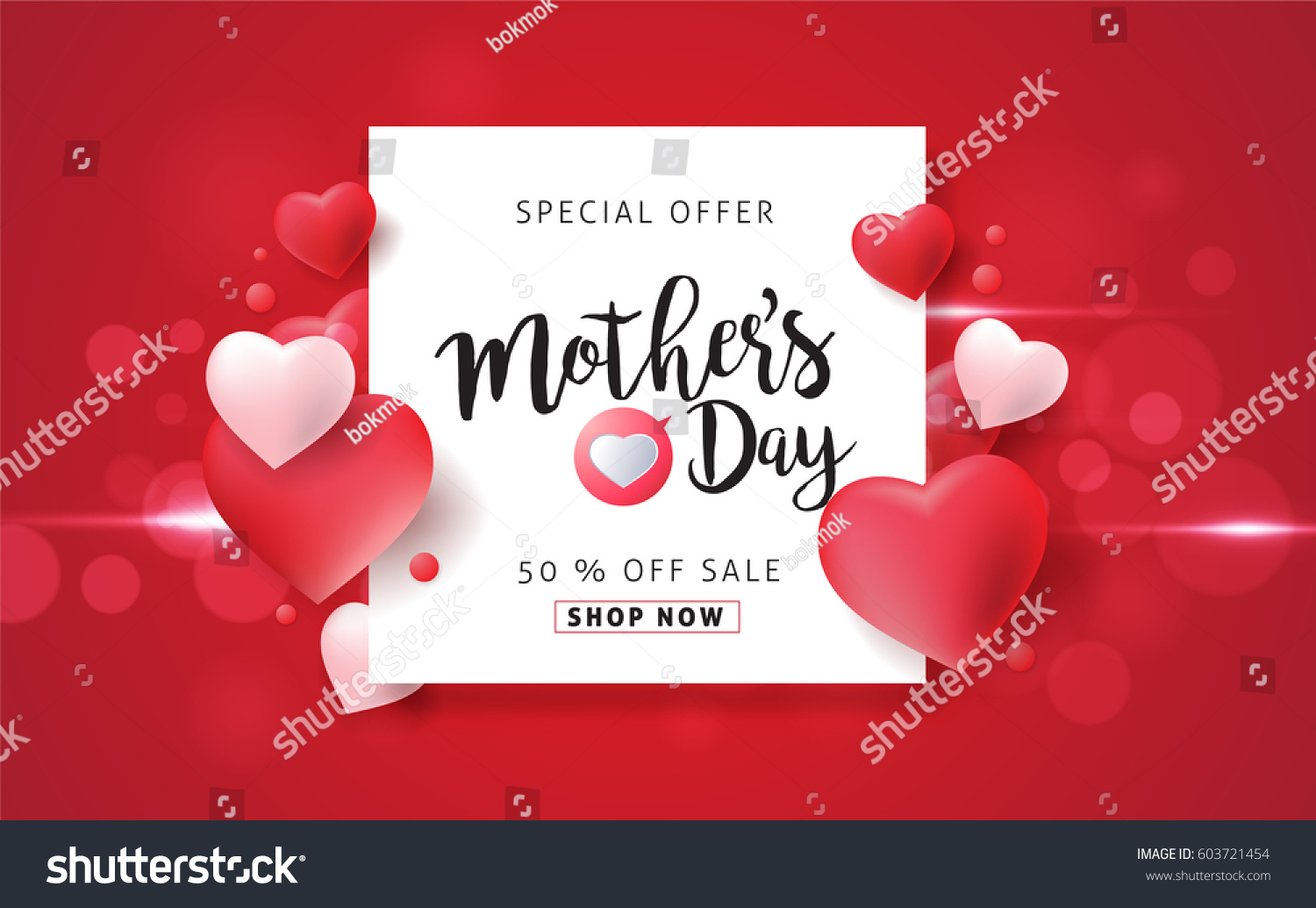 Mothers day sale background layout with Heart Shaped Balloons for banners,Wallpaper, flyers, invitation, posters, brochure, voucher discount.Vector illustration template. #603721454