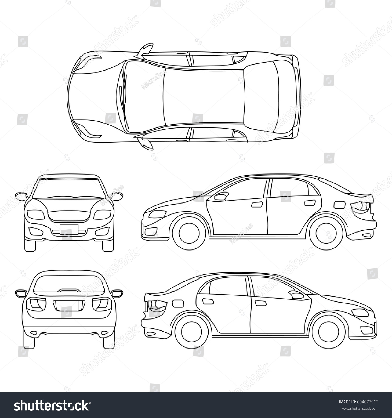 Outline sedan car vector drawing in different - Royalty Free Stock ...