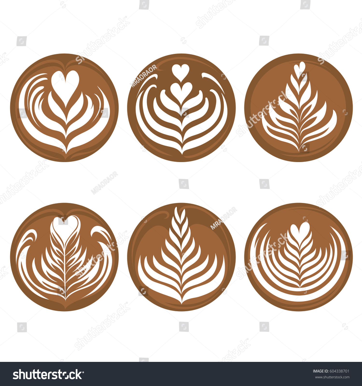 Set of latte art coffee vector #604338701