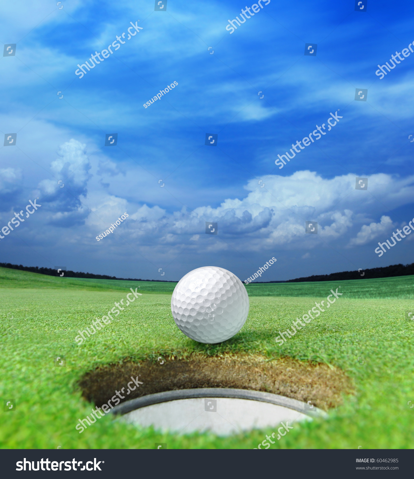 golf ball on lip of cup of lovely beautiful golf course #60462985