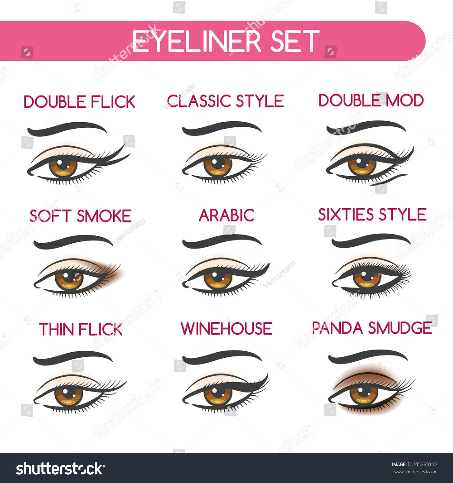 Eyeliner Set Vector Illustration Woman Eyes Royalty Free Stock Vector 605299112 5887