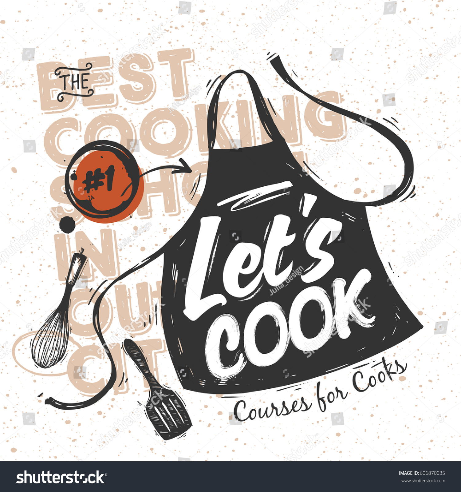 Black sketched cooking apron with lettering - Let's Cook #606870035