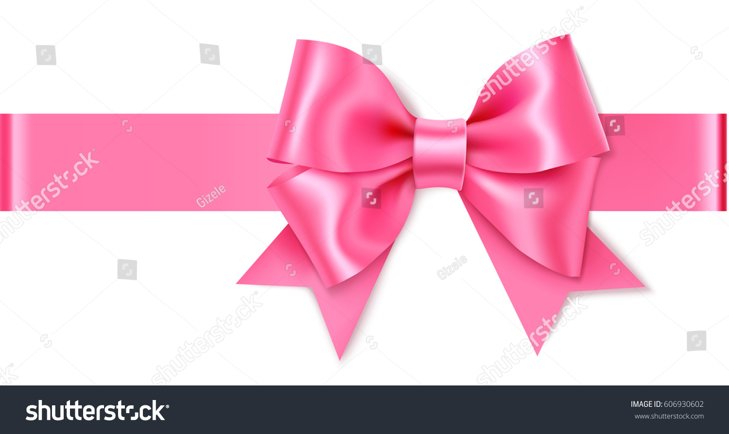 Decorative pink bow with horizontal ribbon. Vector rose bow for page decor isolated on white #606930602
