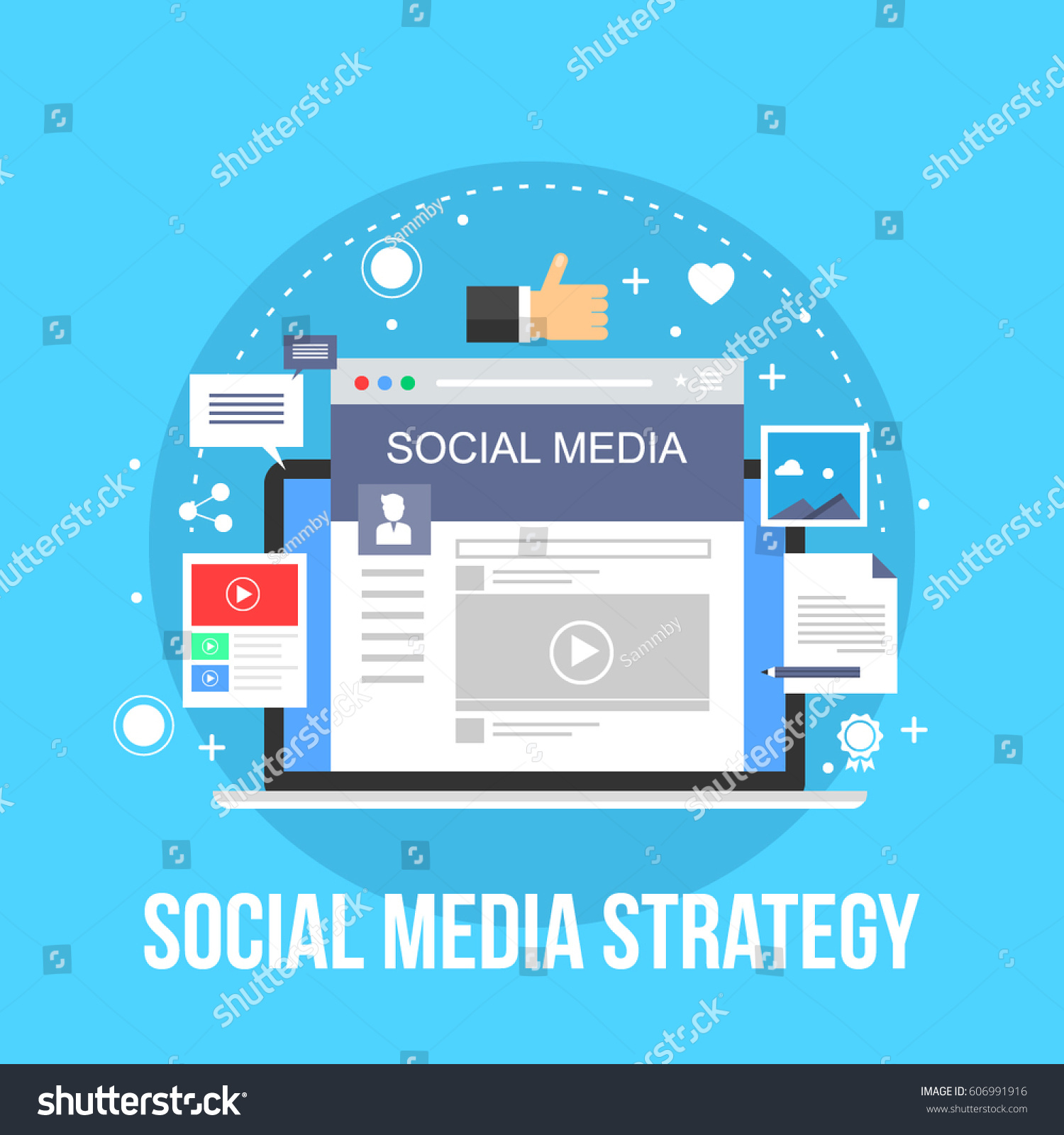 Social media, marketing strategy, digital vector concept with icons and symbols #606991916