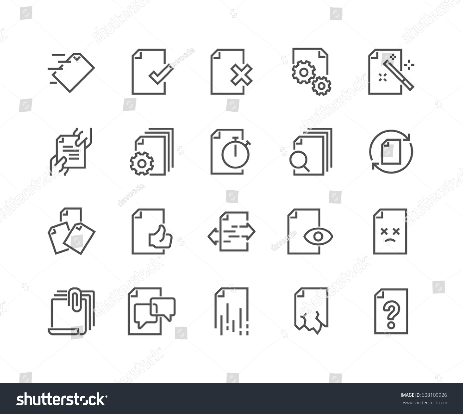 Simple Set of Document Flow Management Vector Line Icons. 
Contains such Icons as Bureaucracy, Batch Processing, Accept, Decline Document and more.
Editable Stroke. 48x48 Pixel Perfect. #608109926