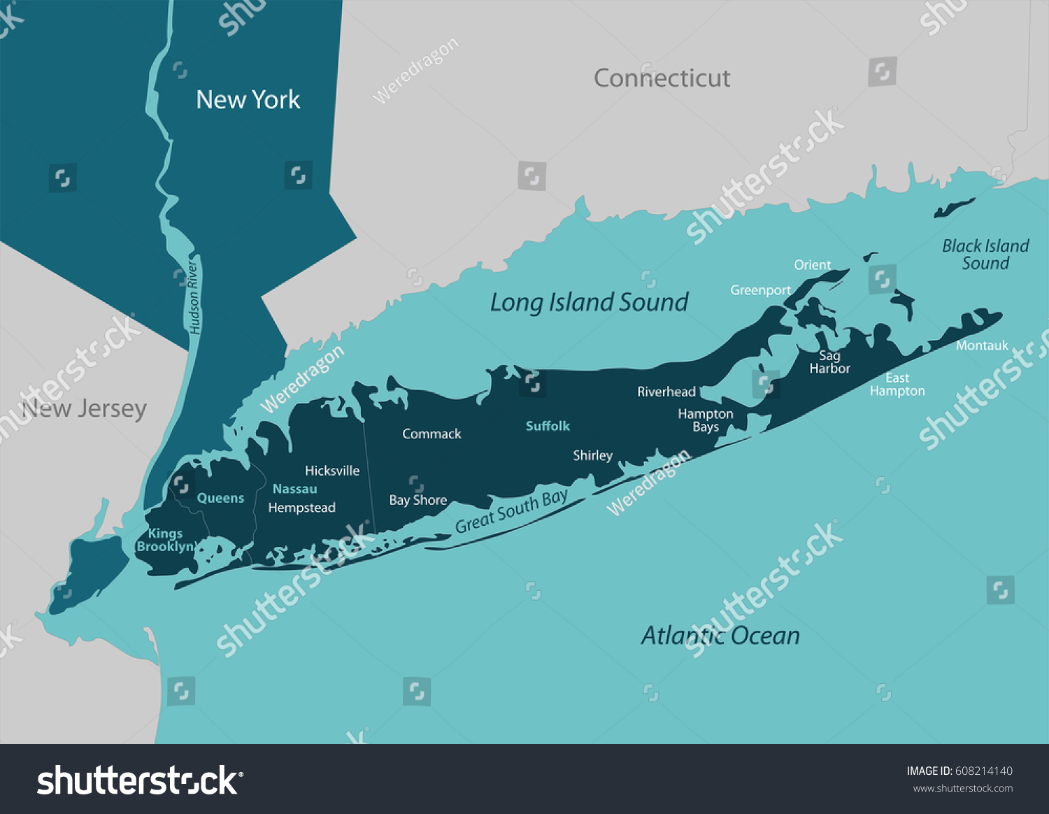 Vector map of Long Island a region within the Royalty Free Stock