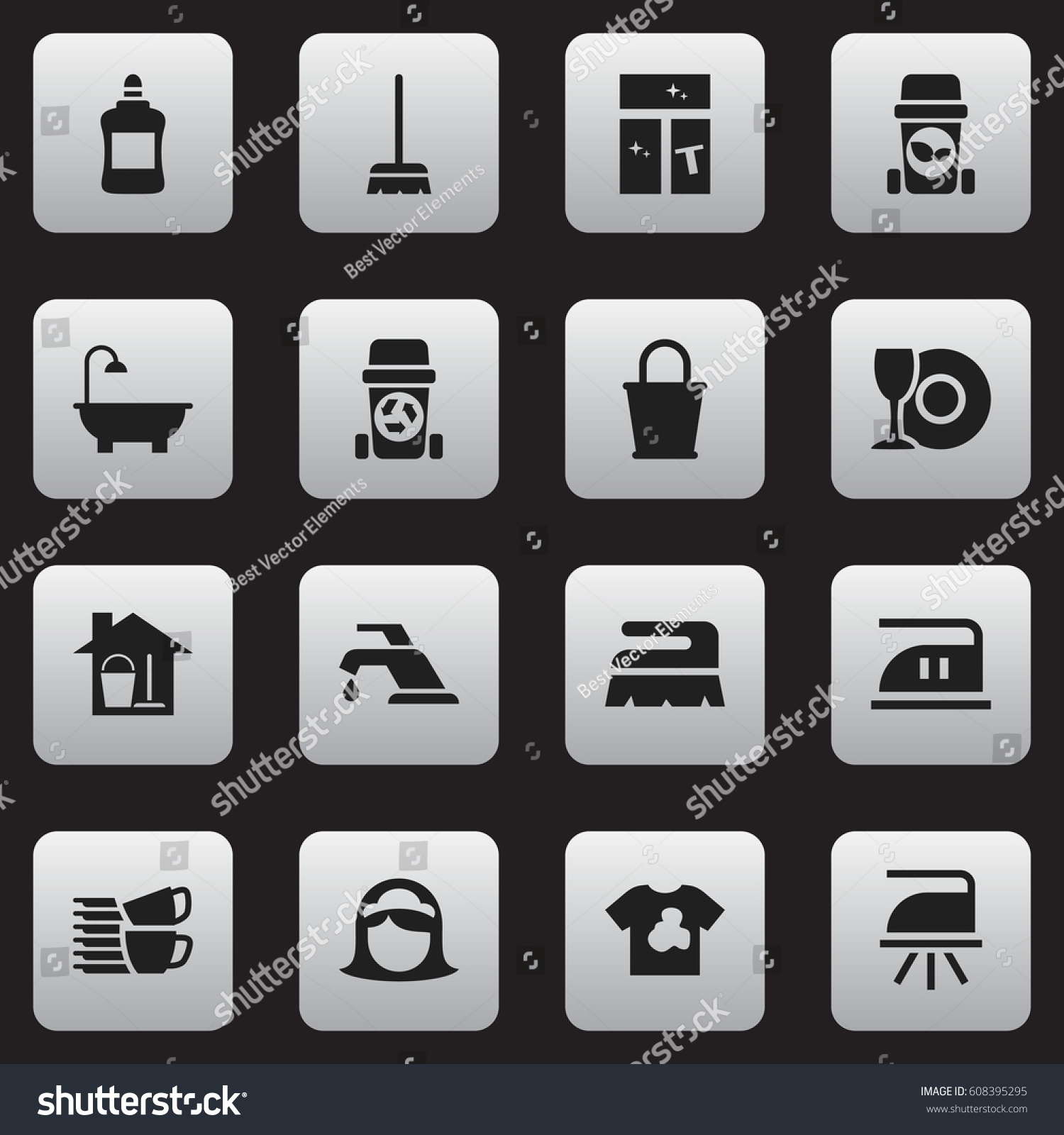 Set Of 16 Editable Cleaning Icons Includes Royalty Free Stock Vector 608395295 