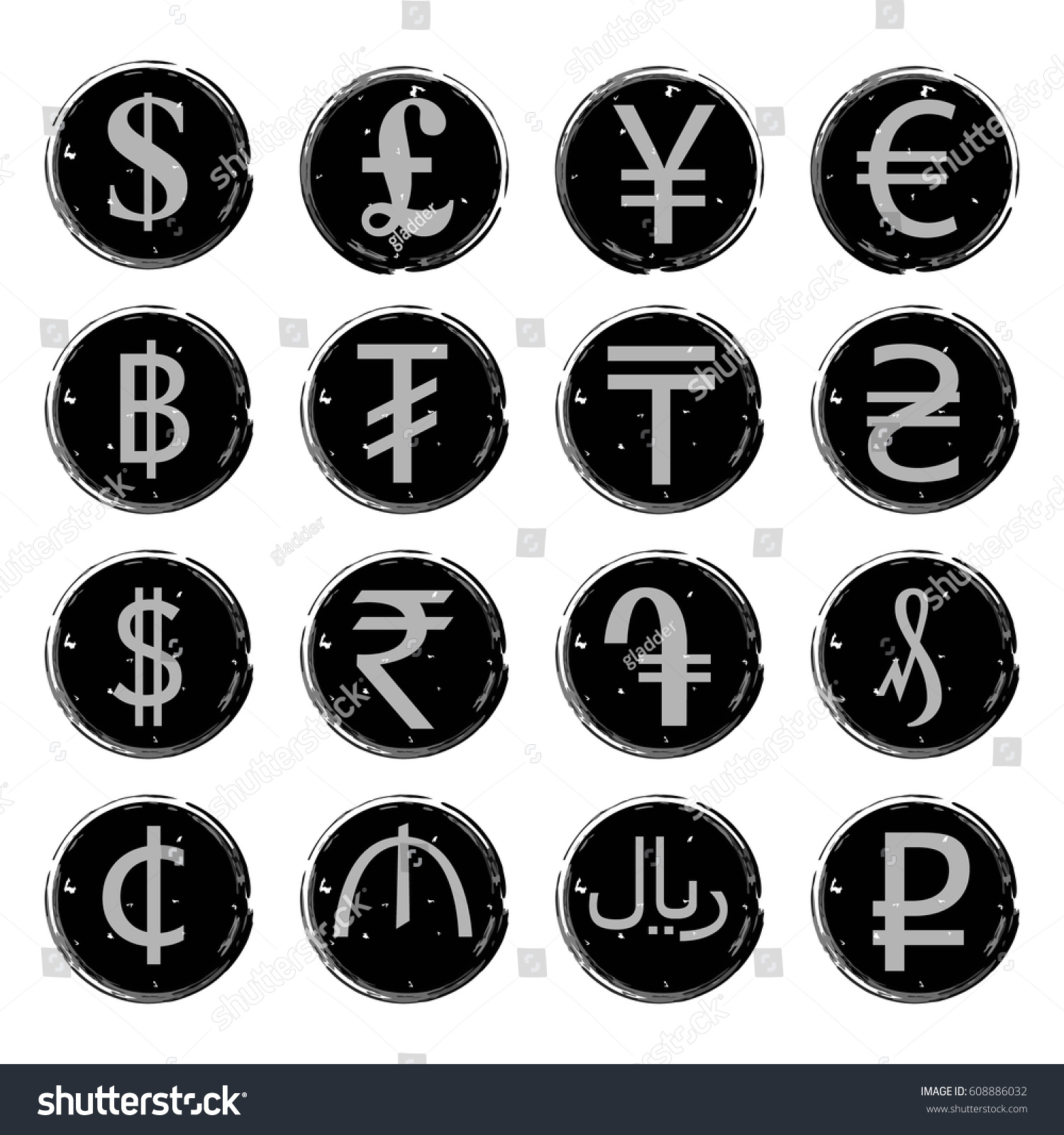 Sixteen black and white vector grunge icons with - Royalty Free Stock ...