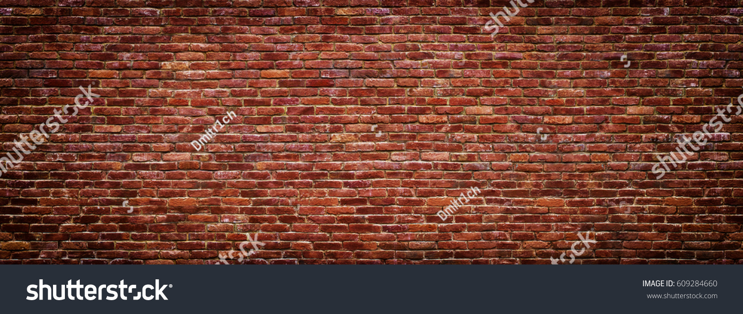 brick wall of red color, wide panorama of masonry #609284660