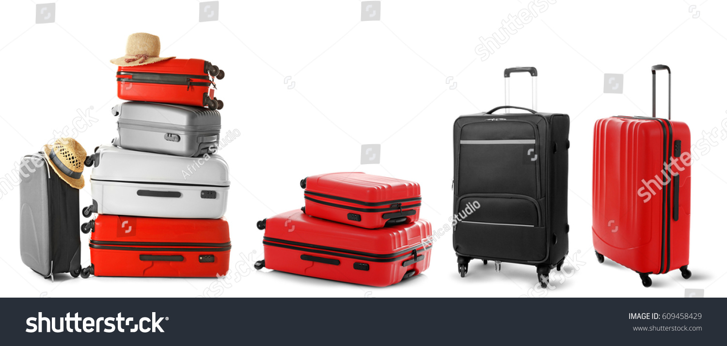 Set of suitcases on white background #609458429
