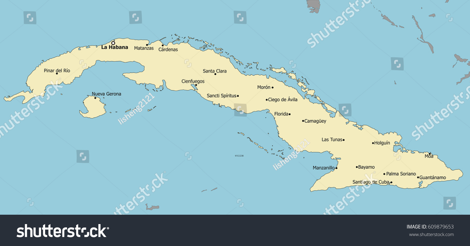 Cuba Map, Main Cities - Royalty Free Stock Vector 609879653 - Avopix.com