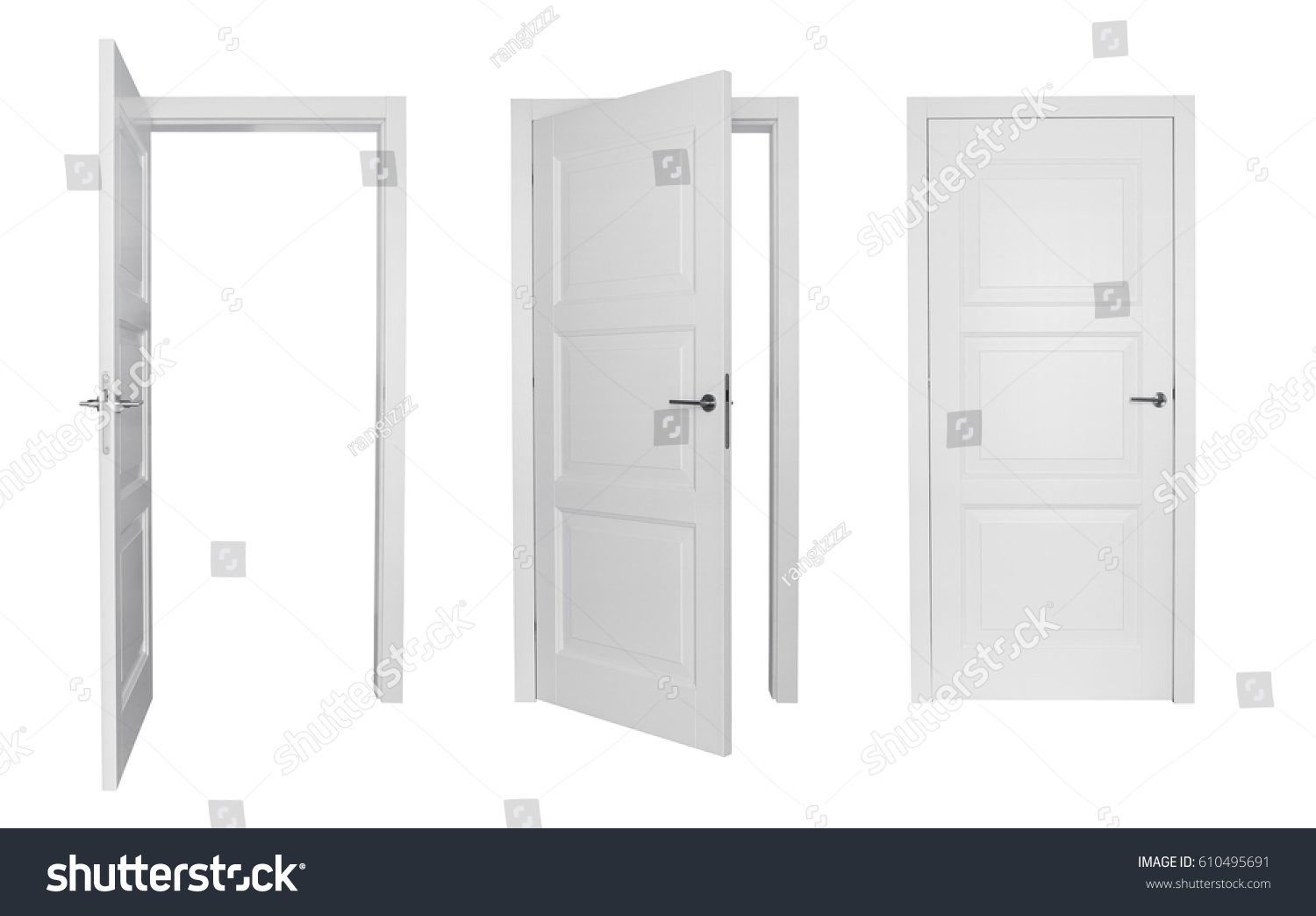 Set of different white door isolated on white background