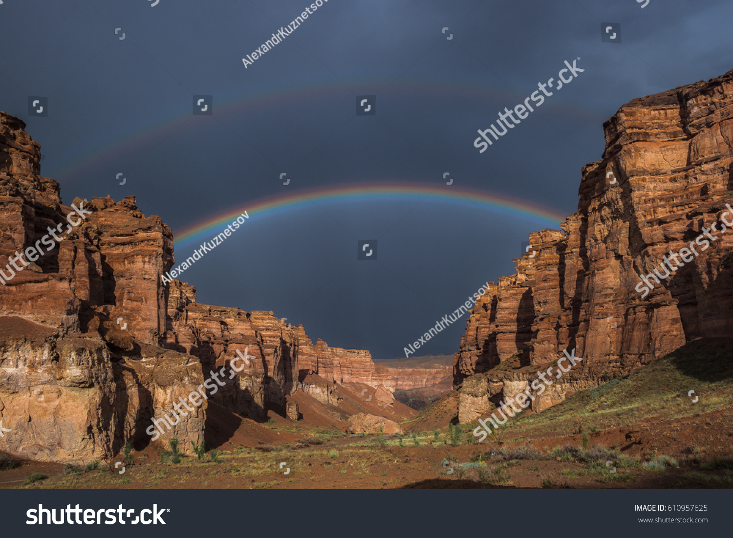 Double rainbow over the Charyn canyon #610957625