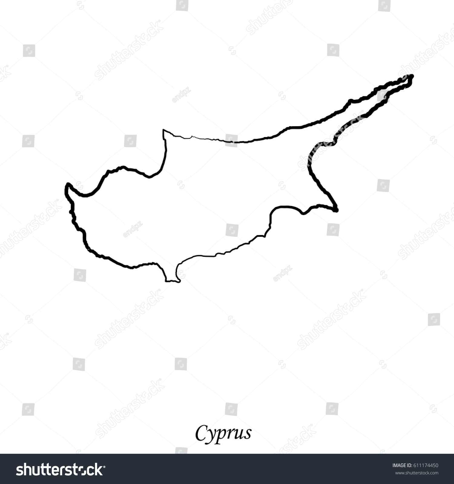 White outline map of Cyprus with black borders - Royalty Free Stock ...