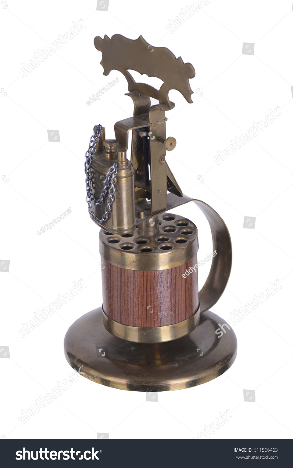 Retro lighter gasoline on a stand with a keg for cigarettes and isolated  isolated  isolated #611566463
