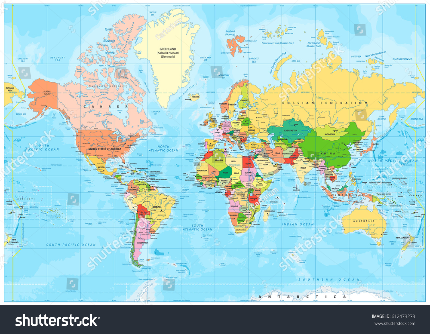 Highly detailed political World map with - Royalty Free Stock Vector ...