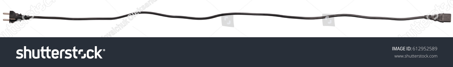 Black power cable with plug and socket isolated on white background  #612952589