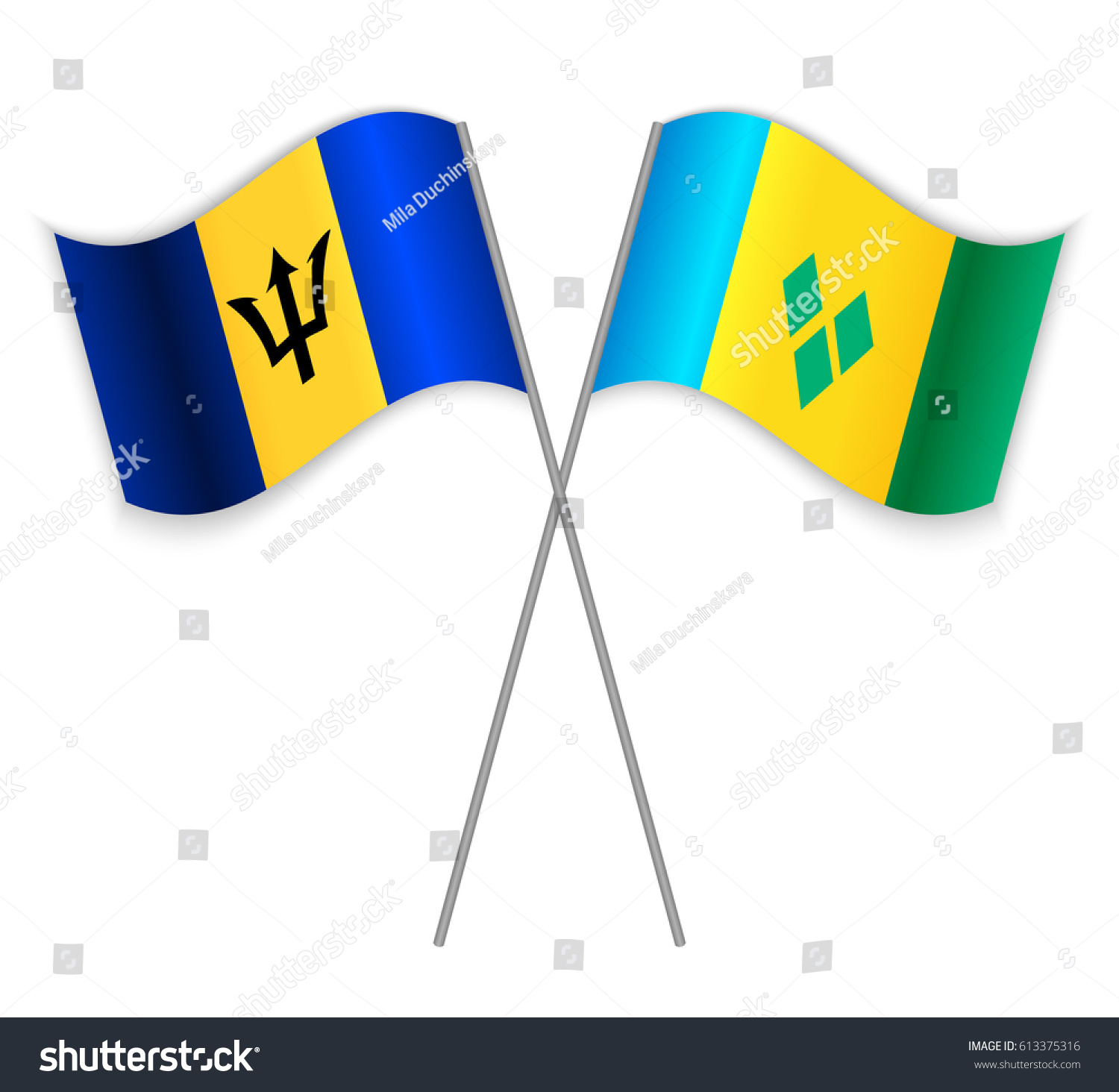 Barbadian and Vincentian crossed flags. Barbados Royalty Free Stock