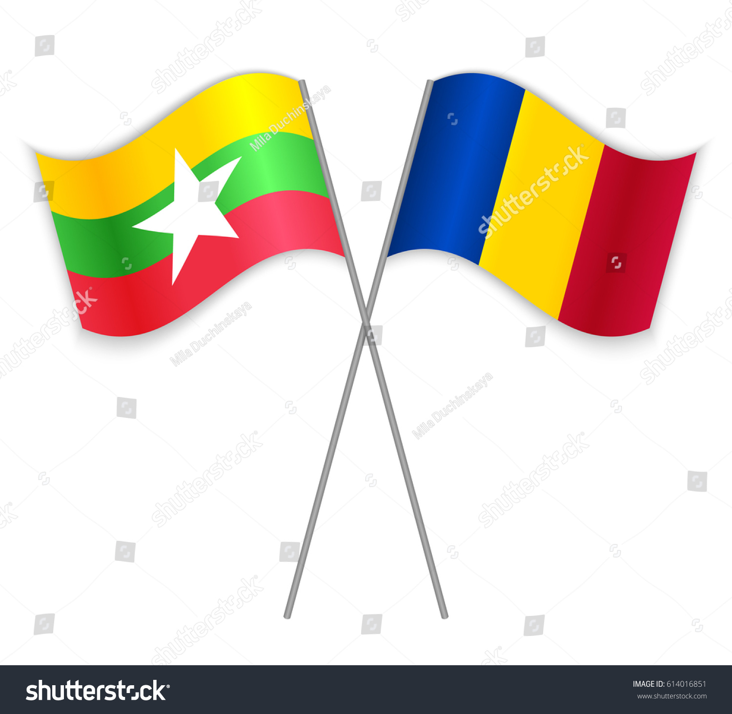 Burmese And Chadian Crossed Flags. Burma - Royalty Free Stock Vector ...