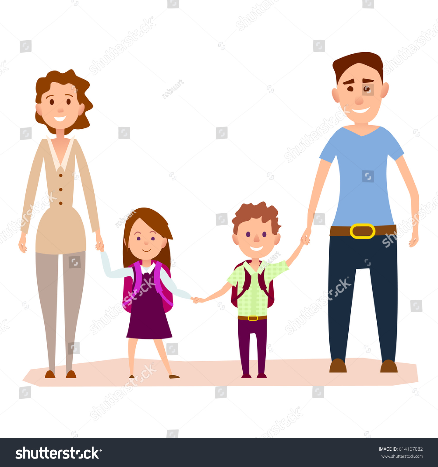 Happy Cartoon Family Hold Hands Together Royalty Free Stock Vector Avopix Com