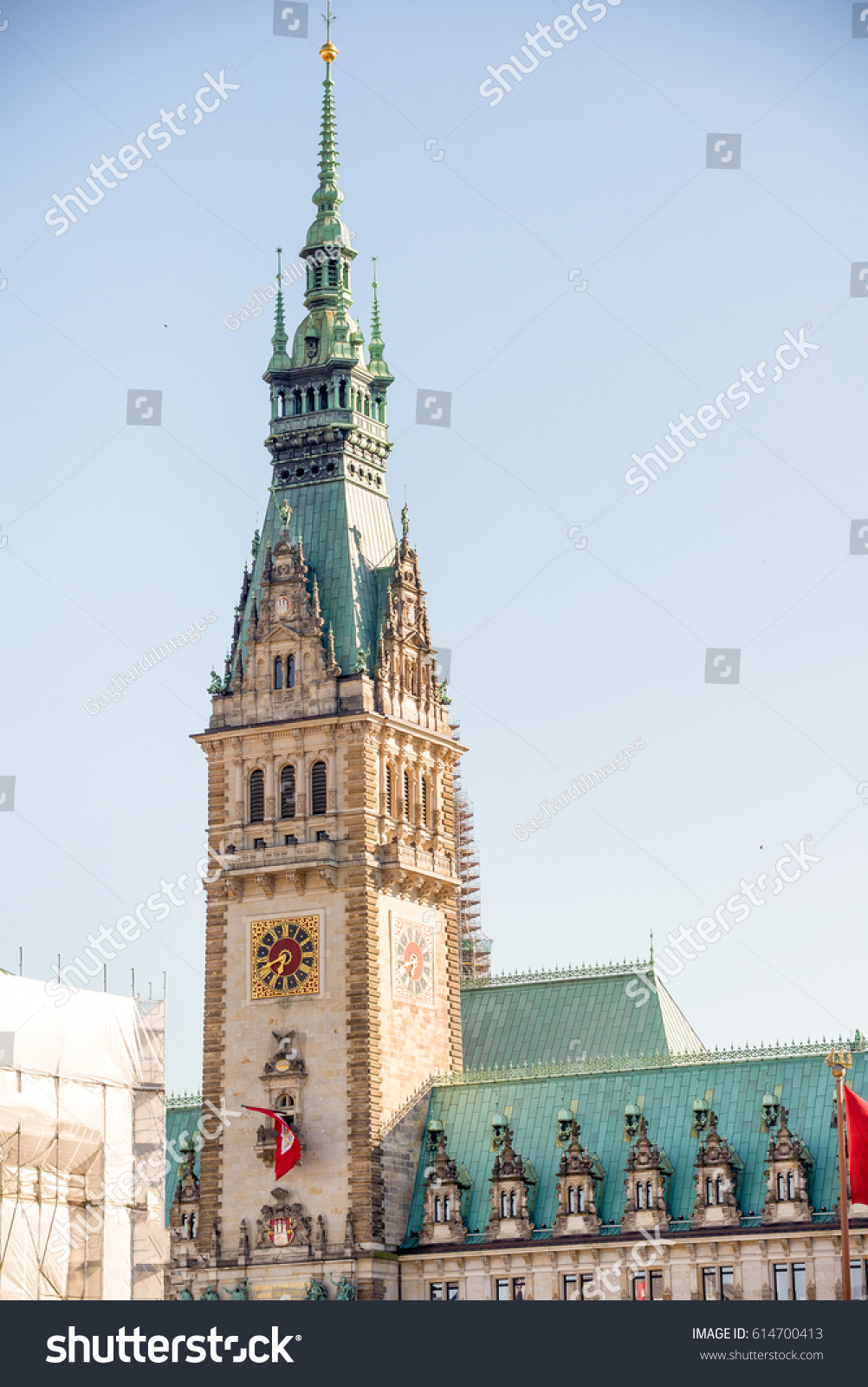 Old City Hall on Rathausmarkt in Hamburg on a beautiful day - Germany. #614700413